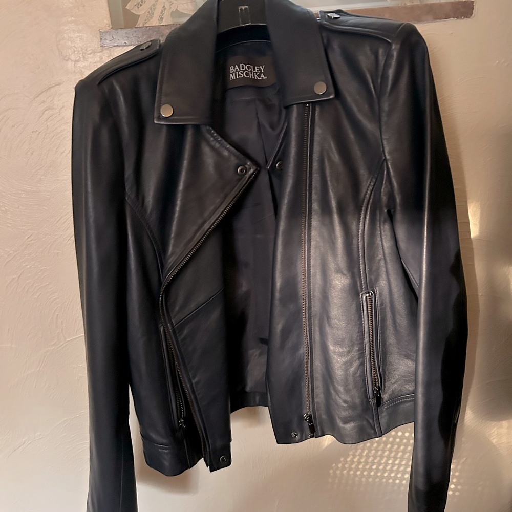 Badgley Mischka Navy Leather Jacket M NWOT